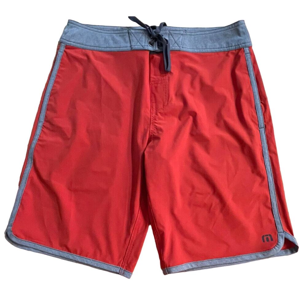 Travis Mathew Board Shorts Swim Trunks Mens Red Gray Size 30‎